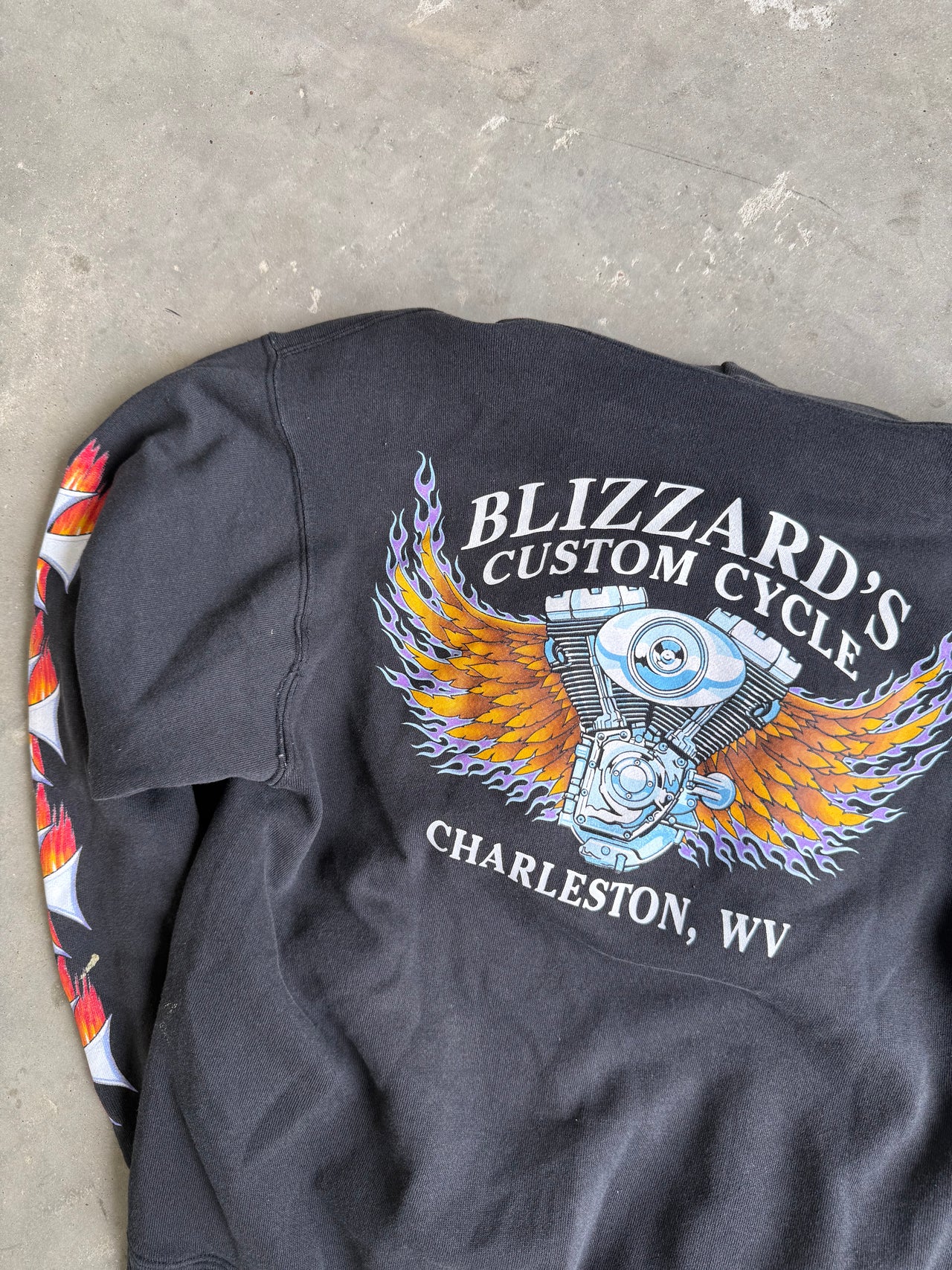 90’s CHOPPERS FLAME IRON CROSS HOODIE L
