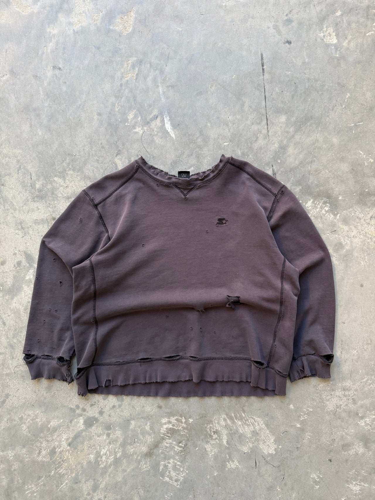 90’s FADED THRASHED CONTRAST STITCHING BOXY CREW LARGE