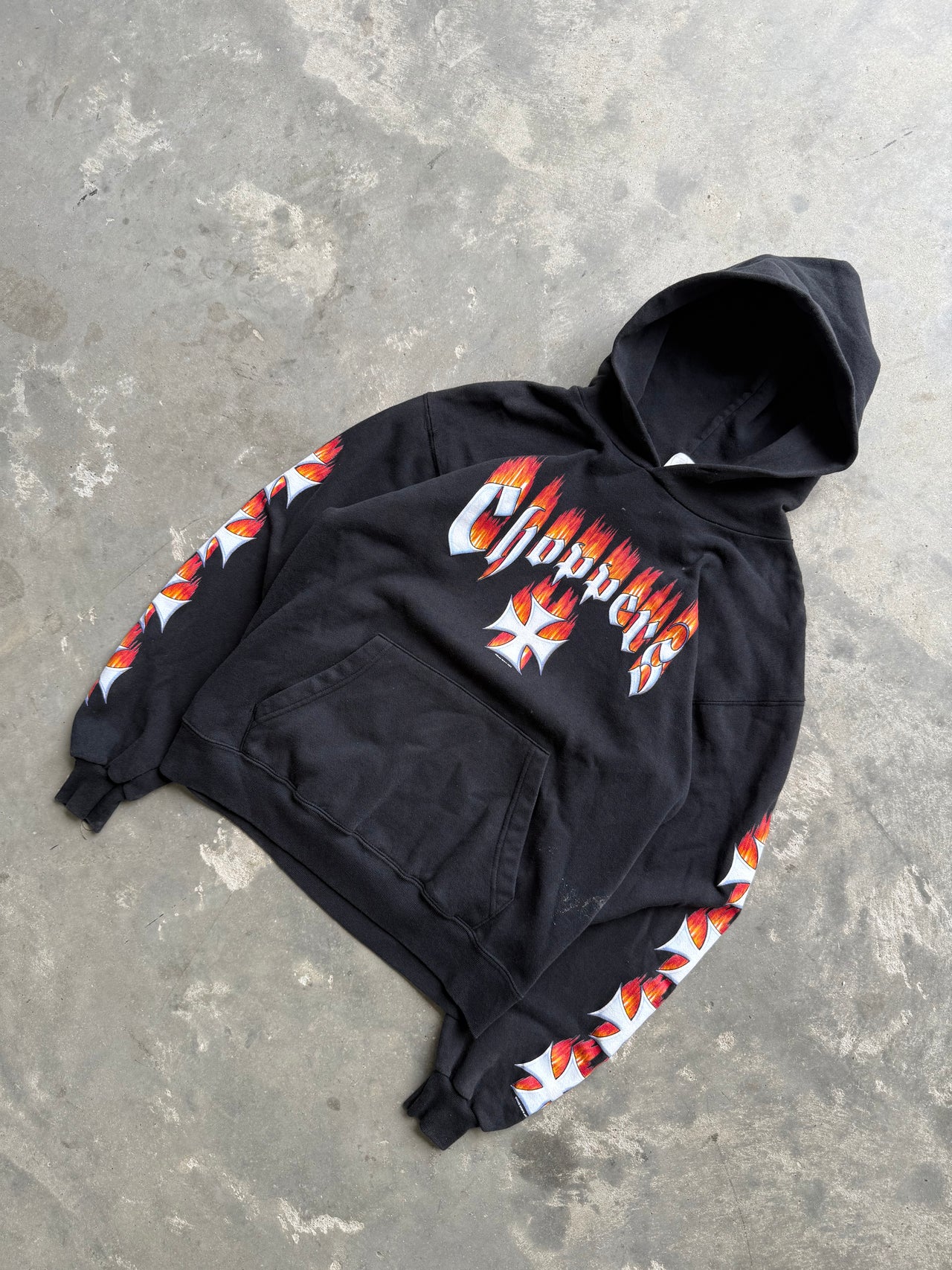 90’s CHOPPERS FLAME IRON CROSS HOODIE L