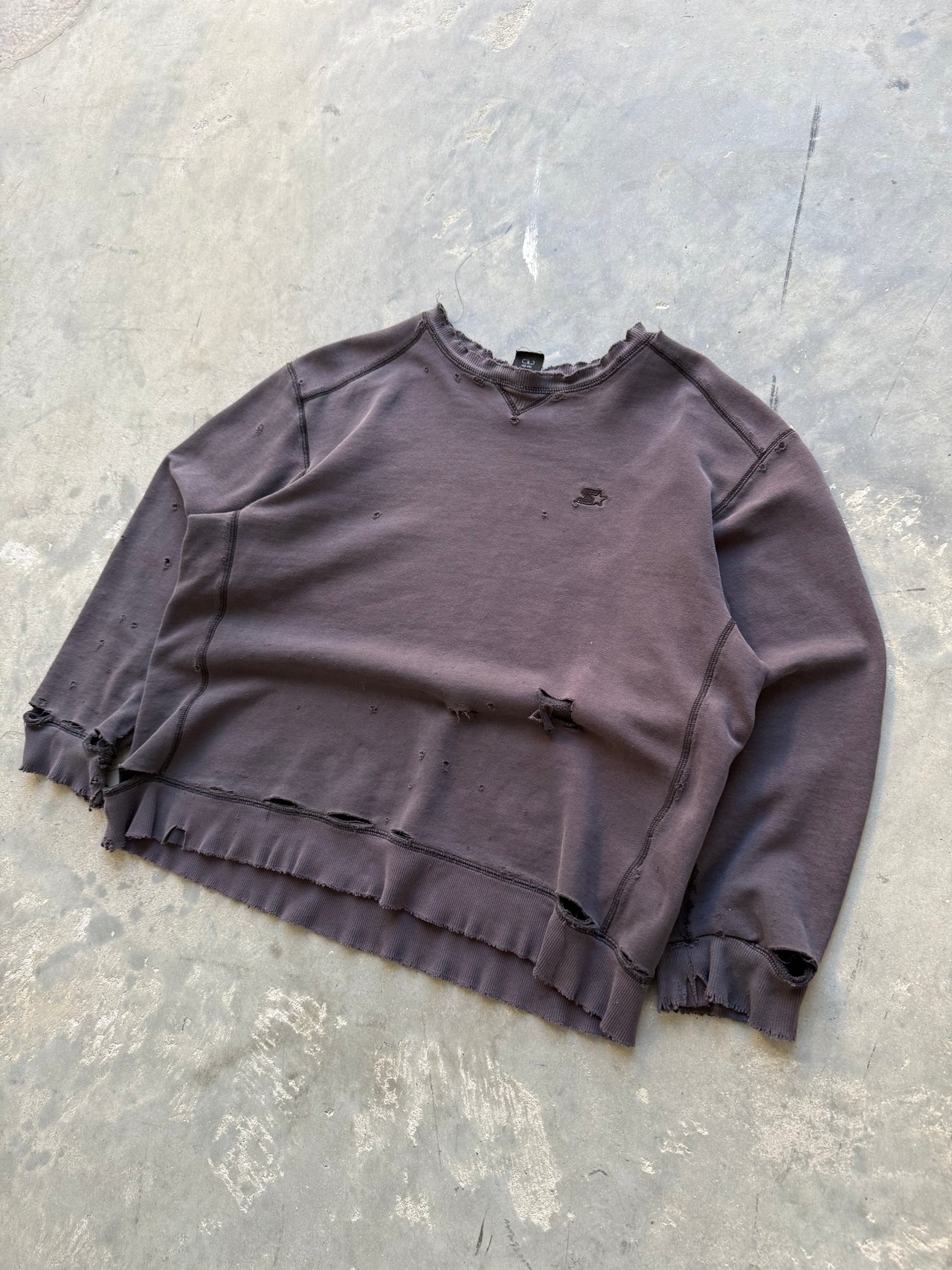 90’s FADED THRASHED CONTRAST STITCHING BOXY CREW LARGE