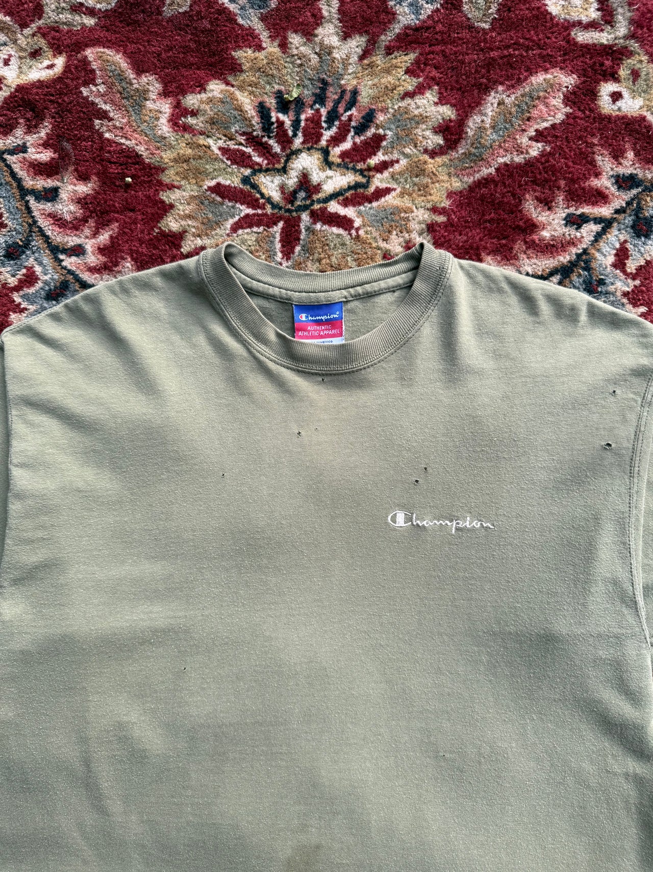 90’s FADED SMOKED GREEN CHAMPION BLANK TEE L