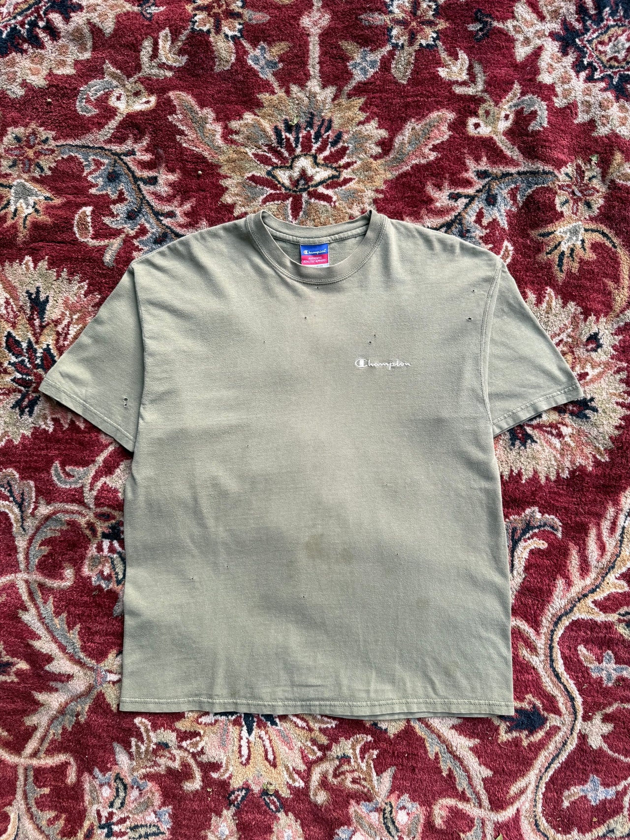 90’s FADED SMOKED GREEN CHAMPION BLANK TEE L