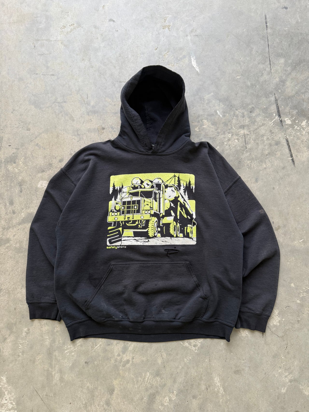 90’s CONSTRUCTION FADED PAINT THRASHED HOODIE XL