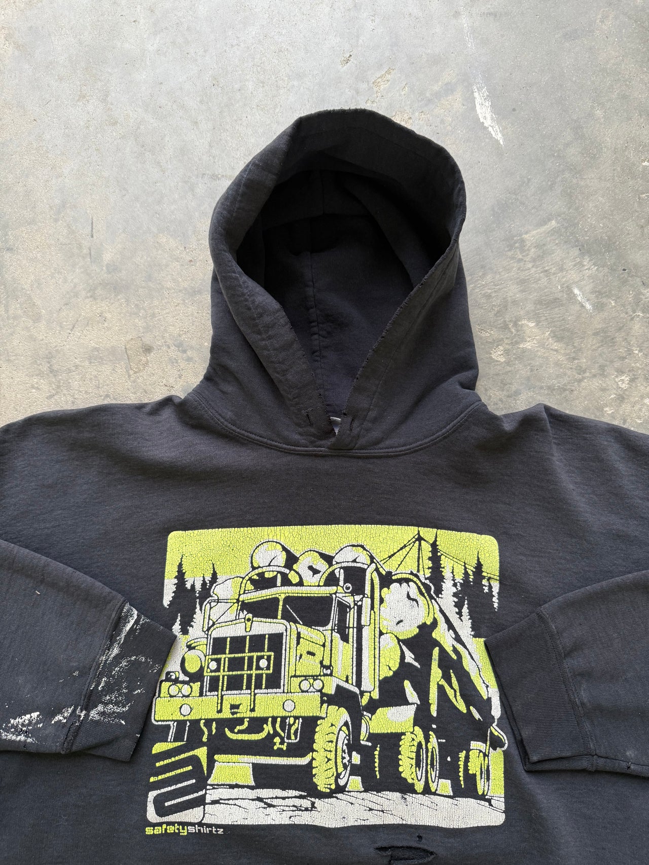 90’s CONSTRUCTION FADED PAINT THRASHED HOODIE XL